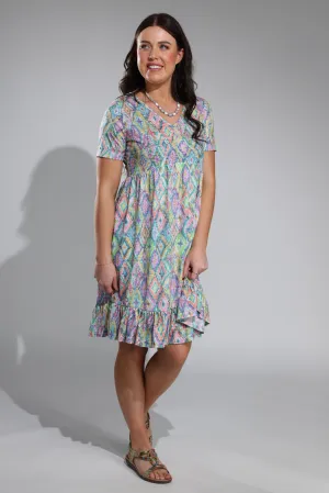 Frill hem Burnout Dress | Multi Diamonds | 6057A1 Day Glow