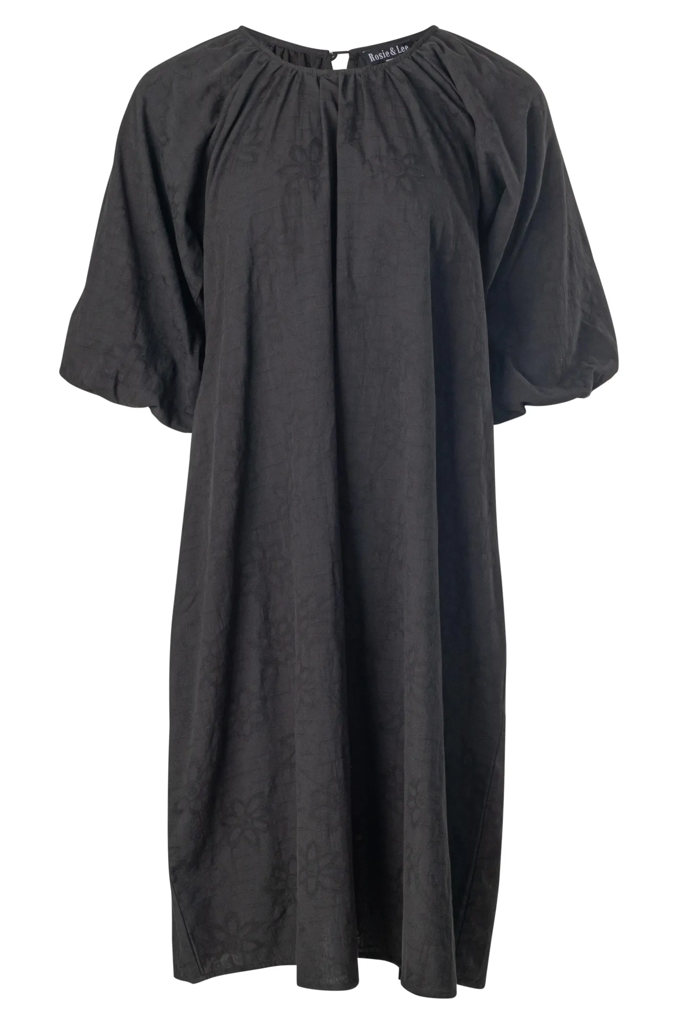 Breathable Style 100% Cotton Jacquard Flower Dress | Black | 6127A1