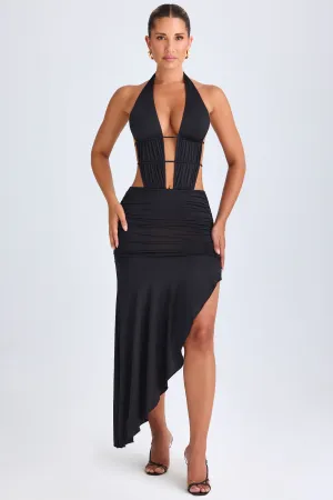 Asymmetric Cut-Out Halterneck Midaxi Dress in Black New Day