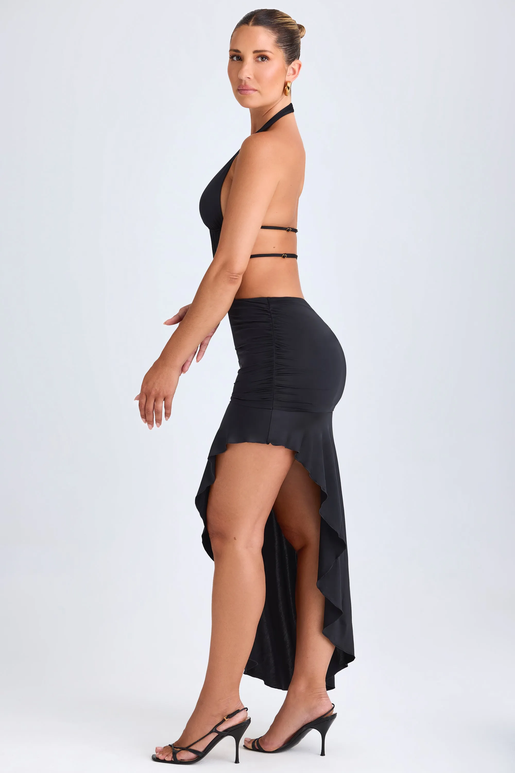 Asymmetric Cut-Out Halterneck Midaxi Dress in Black Stylish Protection SustainableTextiles