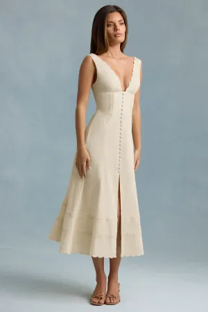 Cotton-Poplin A-Line Midaxi Dress in Ivory Recycled Fit