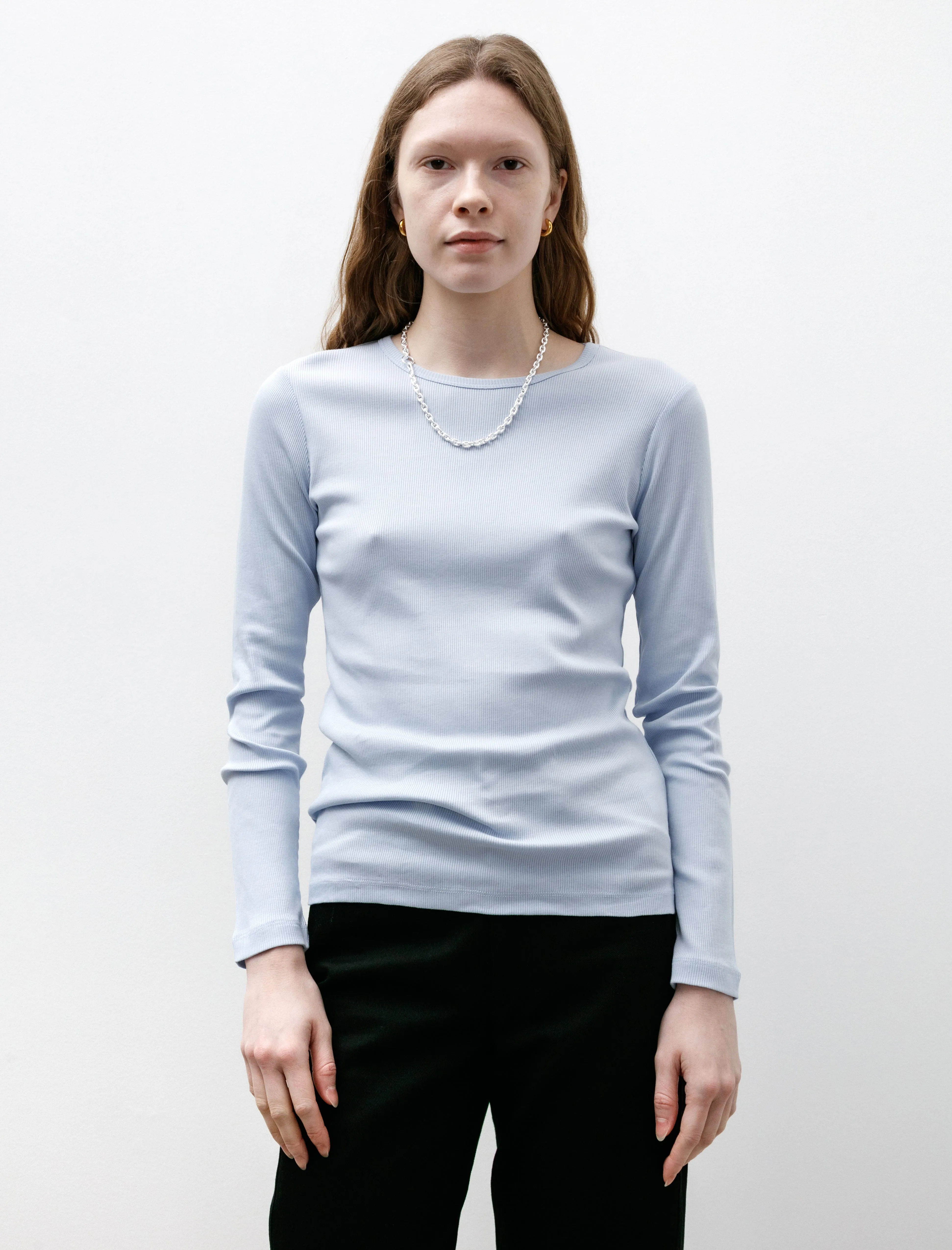 Rib LS T-Shirt Blue Mist NoRubEdging Comfortable Sweater