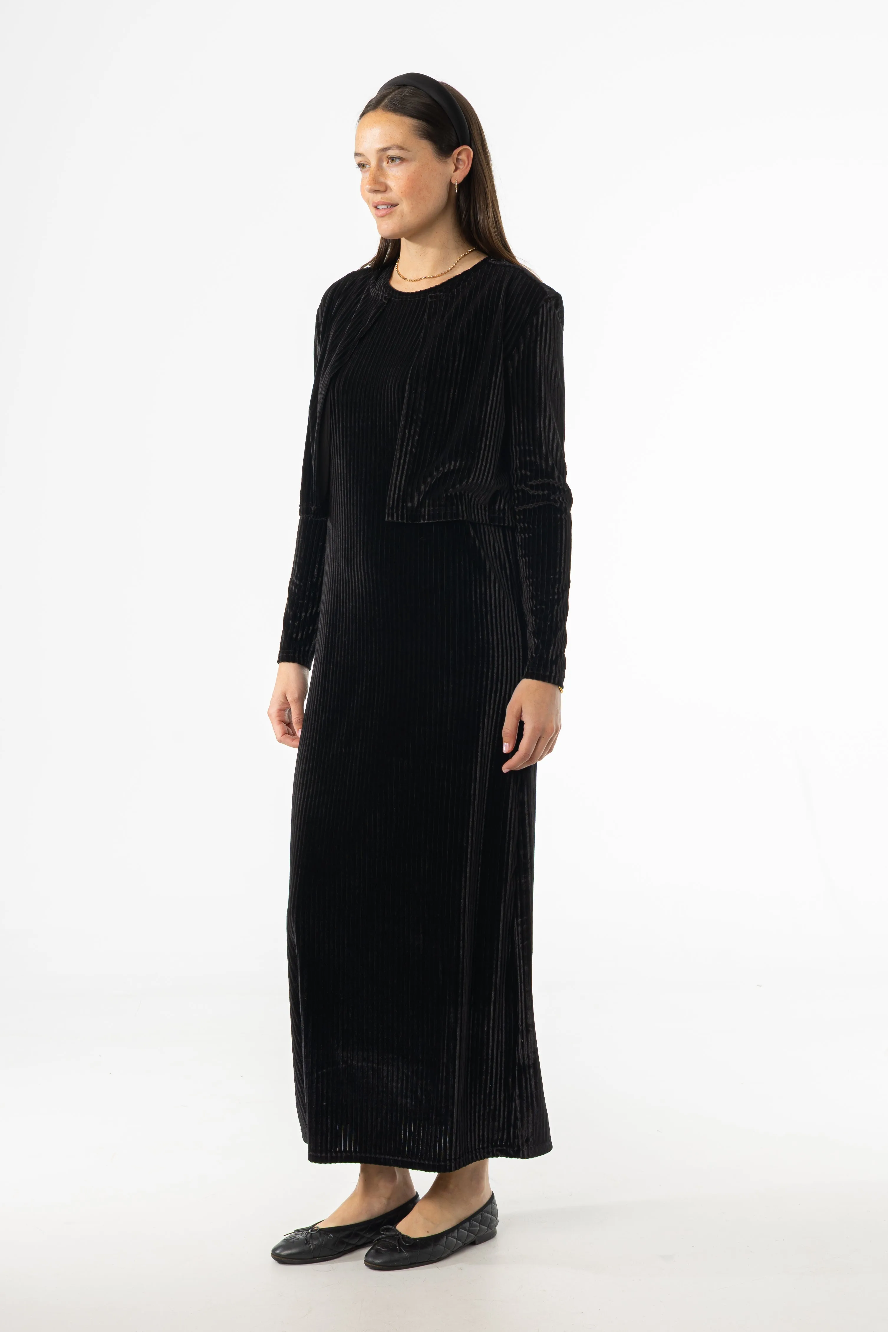 Clean Fit Black Ribbed Velour Jumper