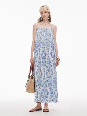 Floral Print Women Adjustable Strap Maxi Dress Bold Fashion QuickAccessPockets