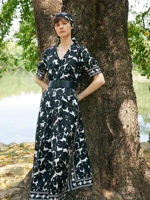 14 Momme Mulberry Silk Iris Print Women Maxi Dress With Belt SustainableTextiles