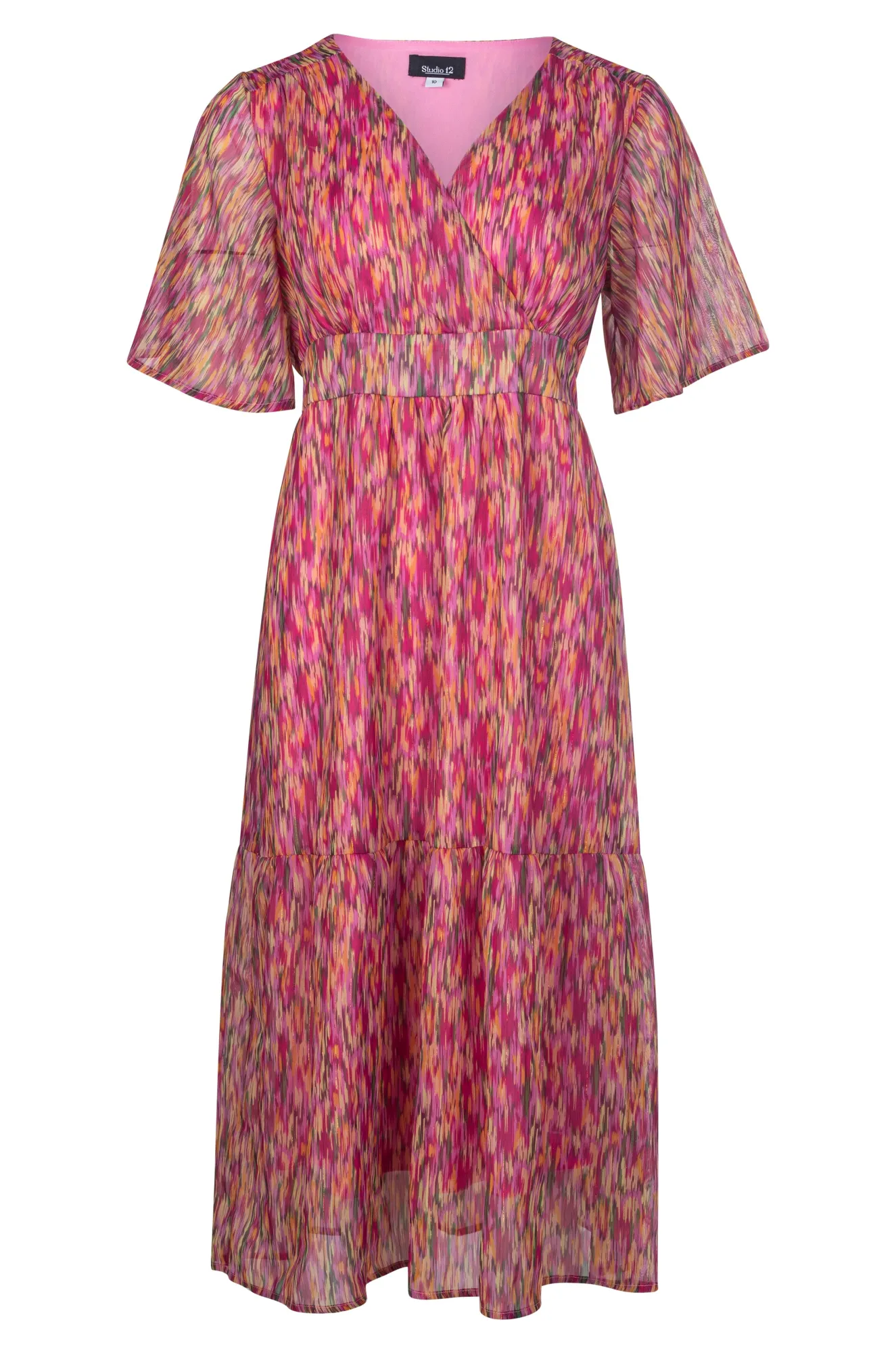 Cross over V neck Chiffon Dress | Cerise Olive Abstract | 8557A1 Soft Pants OdorControlClothing