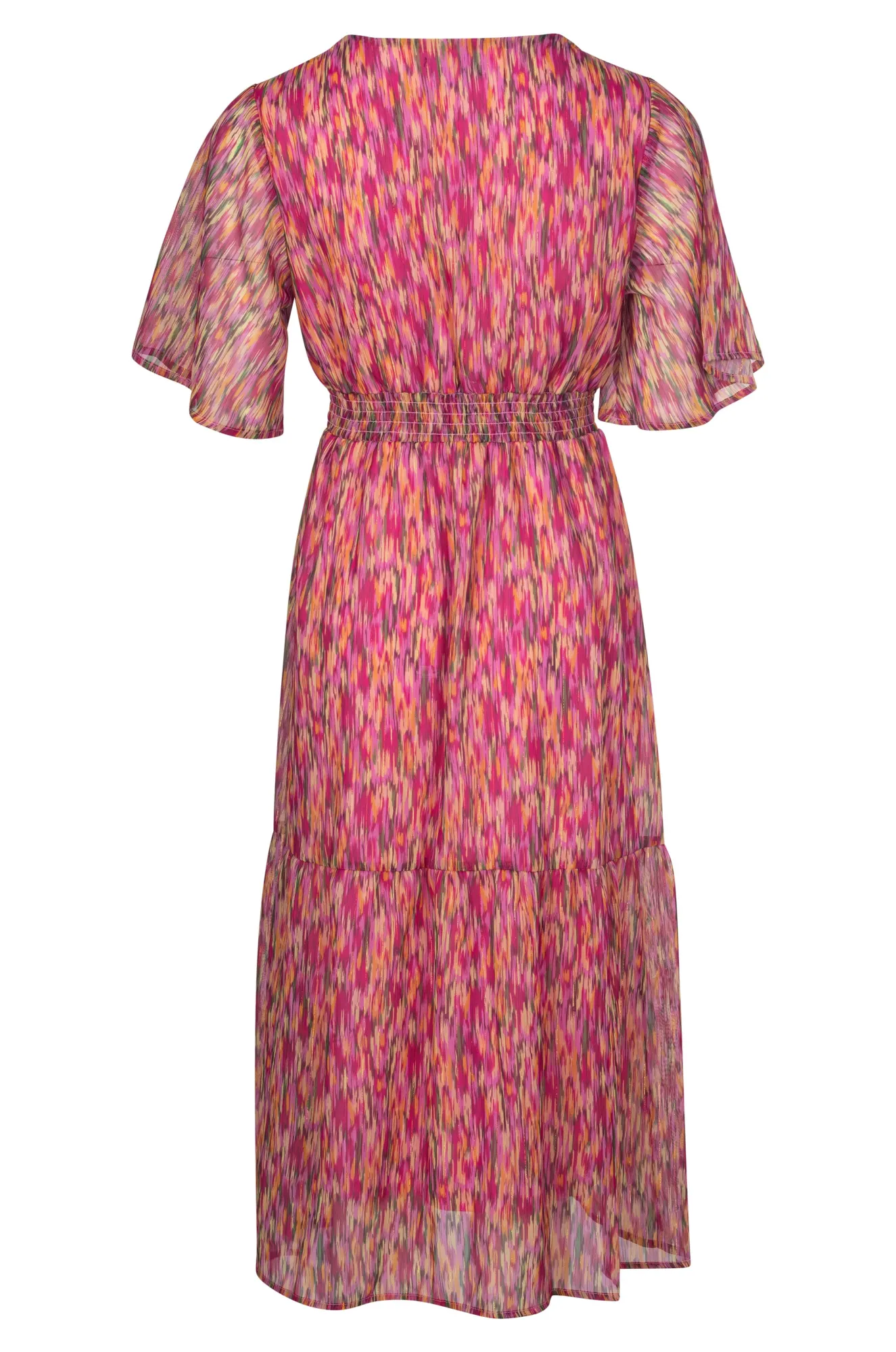 Cross over V neck Chiffon Dress | Cerise Olive Abstract | 8557A1 Sustain Glow Street Wear