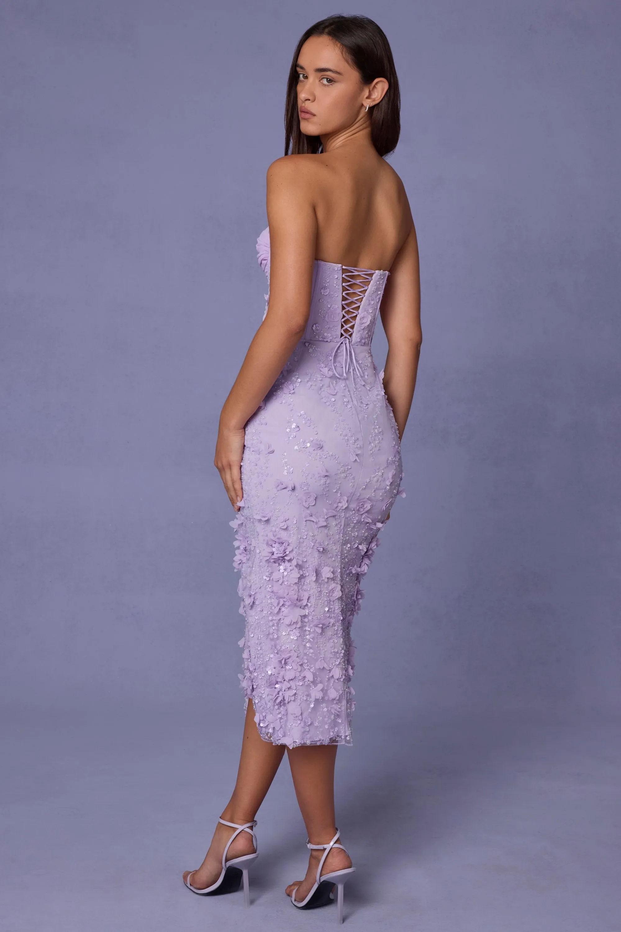 Lace-Up Corset Midaxi Dress with Split in Lilac Global Glow casual top