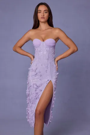 MoistureWicking Technology Fresh Glow Lace-Up Corset Midaxi Dress with Split in Lilac