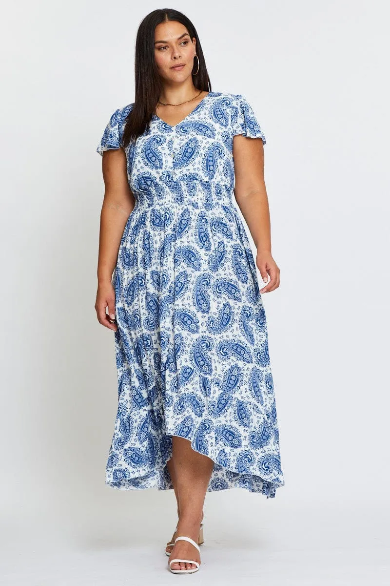 Paisley Pr Maxi Dress V-neck Short Sleeve Breeze Path