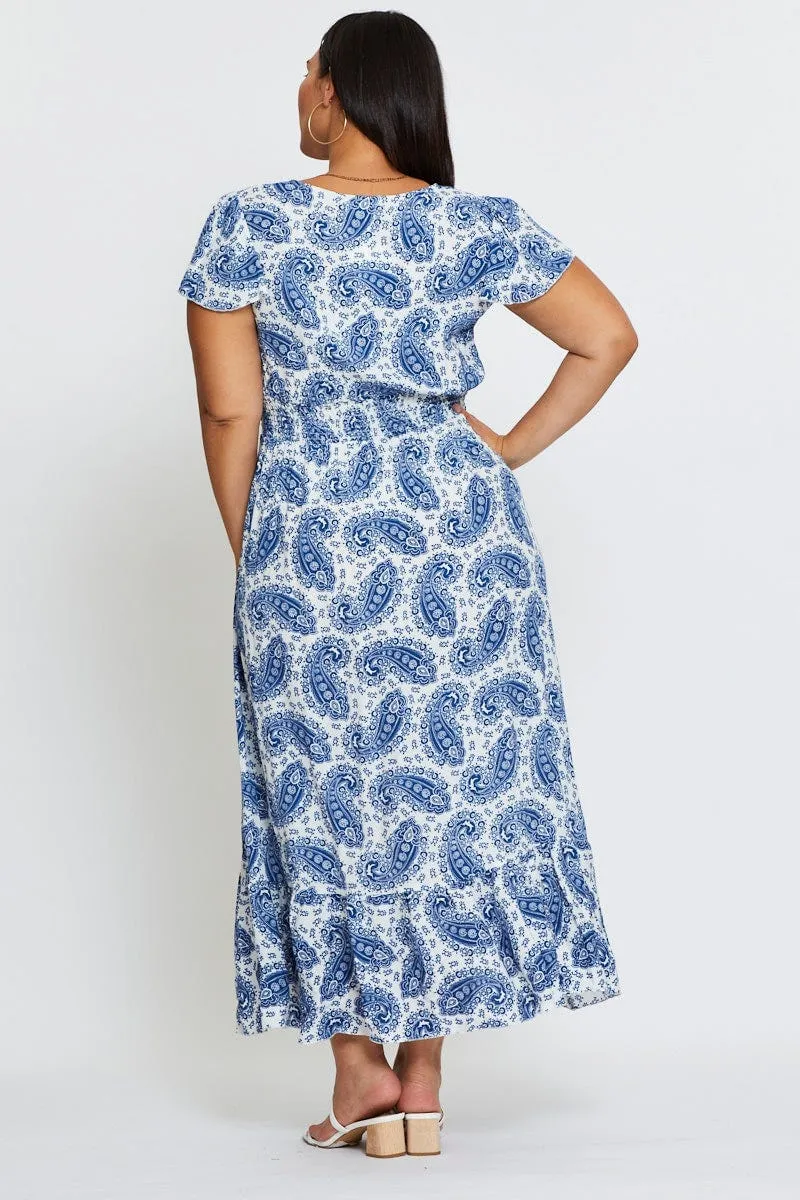 Sapphire Shine Forest Path Paisley Pr Maxi Dress V-neck Short Sleeve