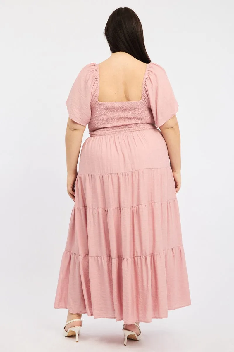 Pink Maxi Dress Short Sleeve Ruched Cut Out Flow River Garden Lane