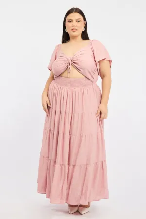 Pink Maxi Dress Short Sleeve Ruched Cut Out Fashionable day-to-night gown This dress is designed to be worn for a variety of occasions providing effortless style