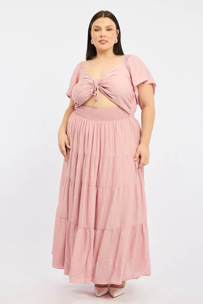 Pink Maxi Dress Short Sleeve Ruched Cut Out Fashionable day-to-night gown This dress is designed to be worn for a variety of occasions providing effortless style
