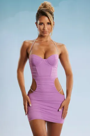 Chic Wear Fun floral mini Embellished Strap Cut Out Mini Dress in Purple