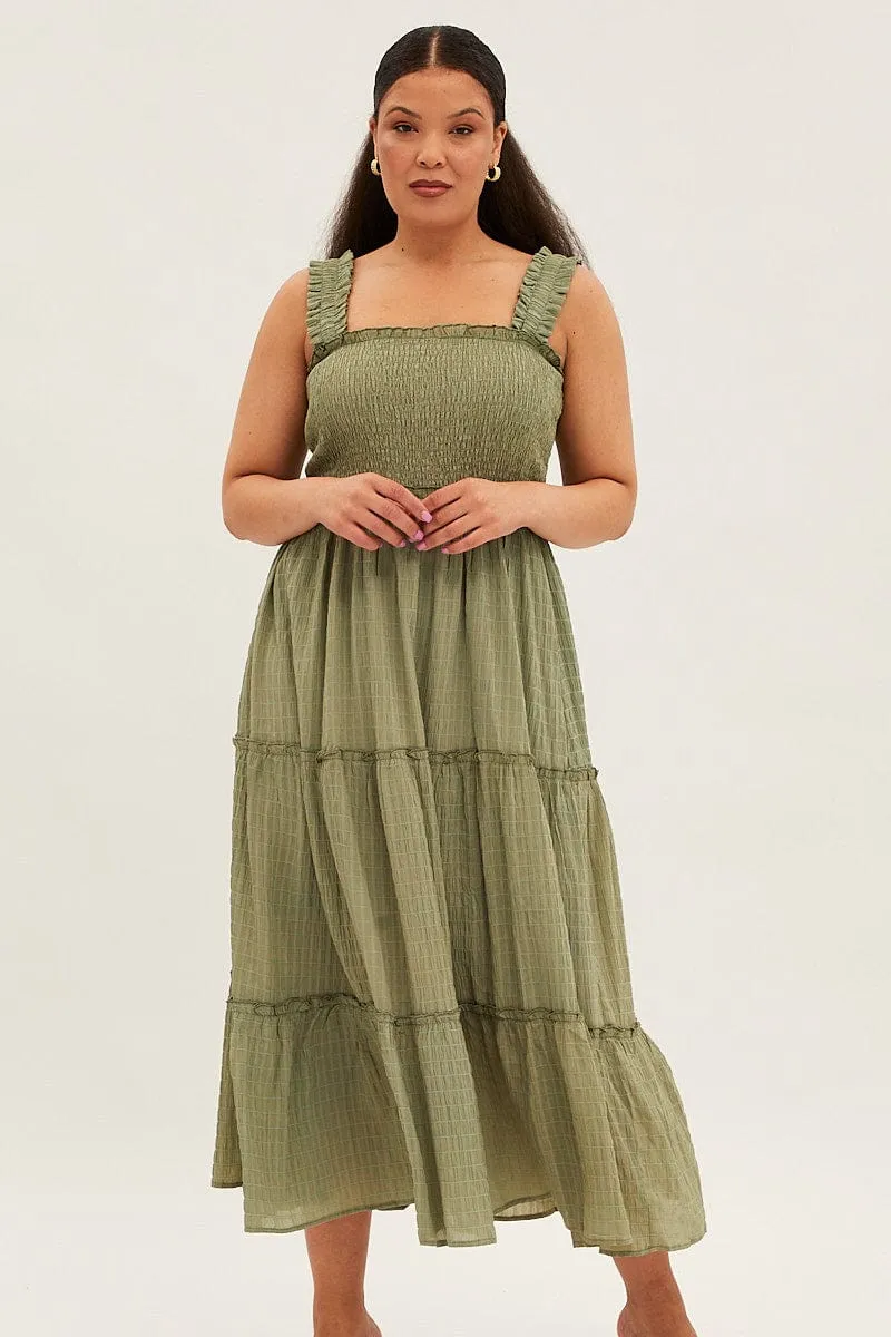 Ruby Shine Green Maxi Dress Gather Shoulder Sleeveless Textured