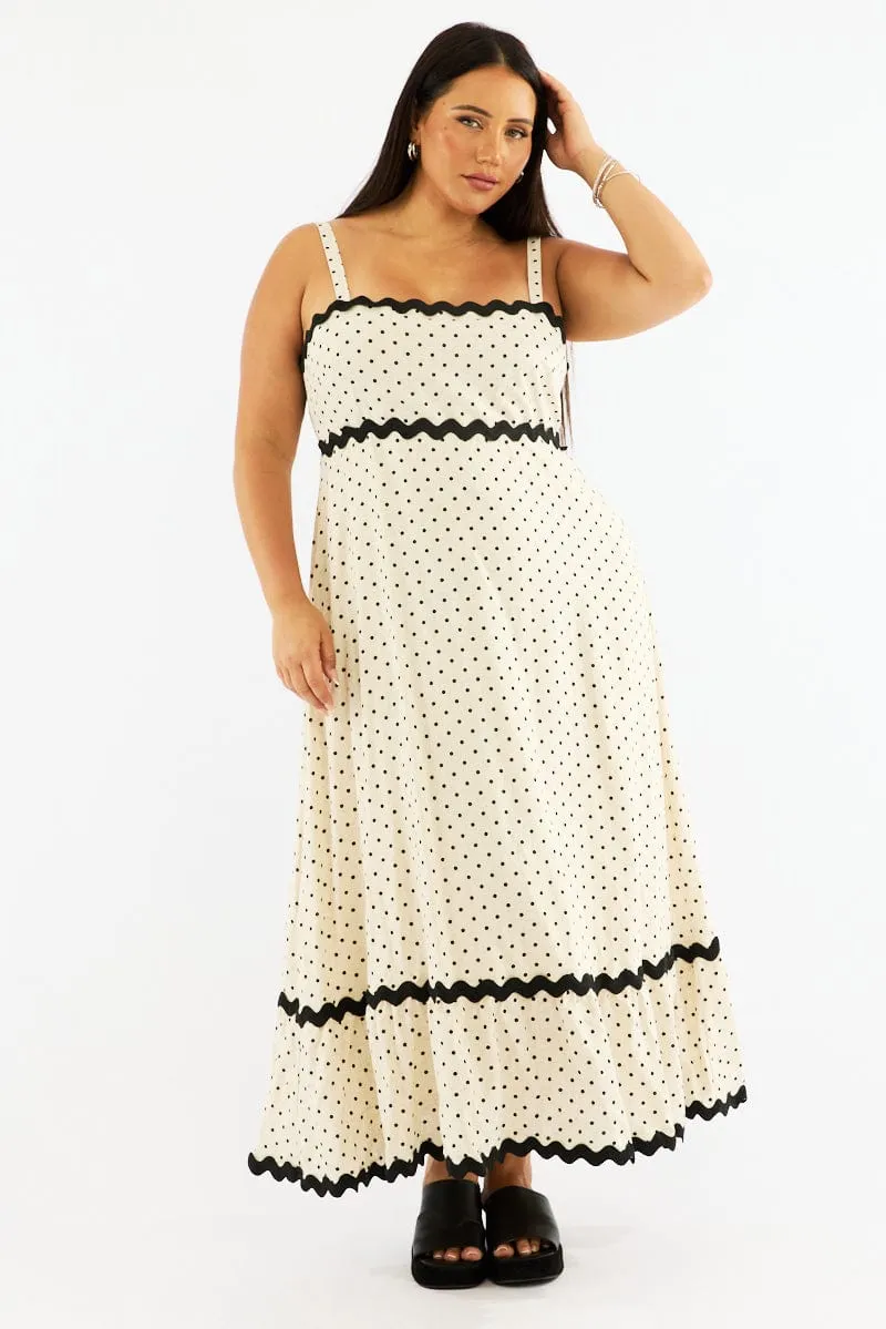 Sea View Beige Polka Dot Maxi Dress Sleeveless Ric Rac