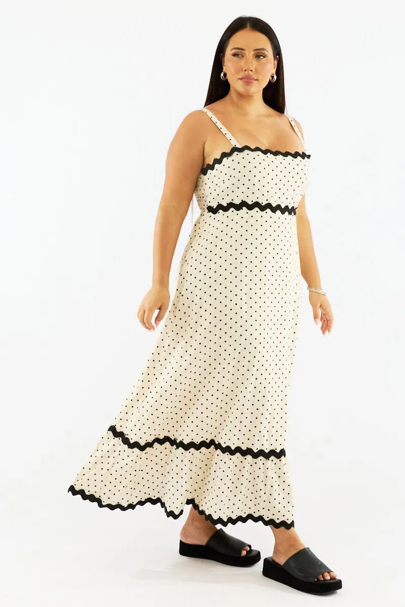 Comfortable event wear Its elegant silhouette adds a touch of sophistication to your everyday look Beige Polka Dot Maxi Dress Sleeveless Ric Rac