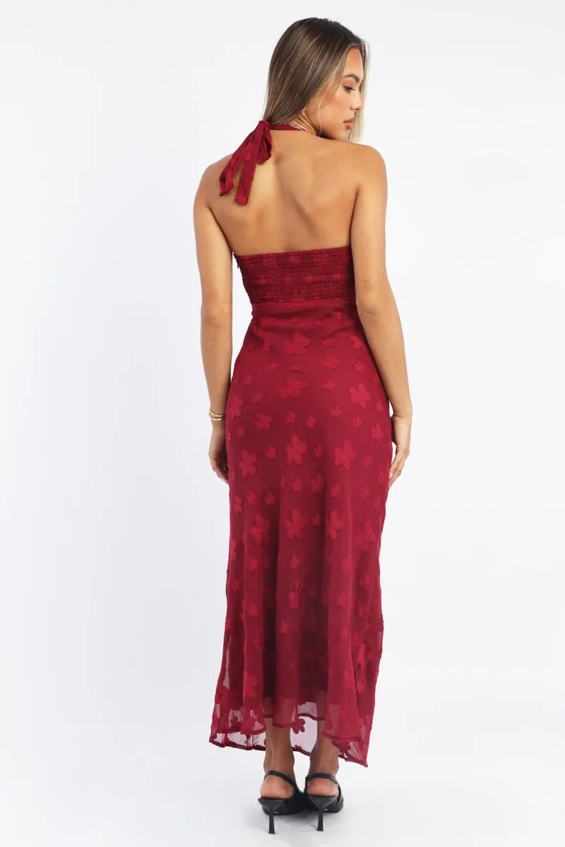 Travel Ready Comfy Look Red Midi Dress Halter Neck