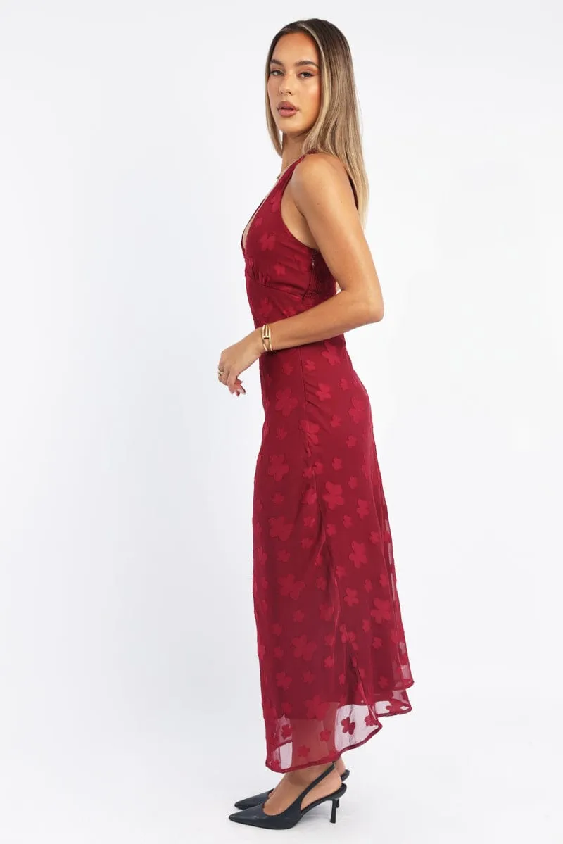 Mediterranean Cool Urban Casual Red Midi Dress Halter Neck
