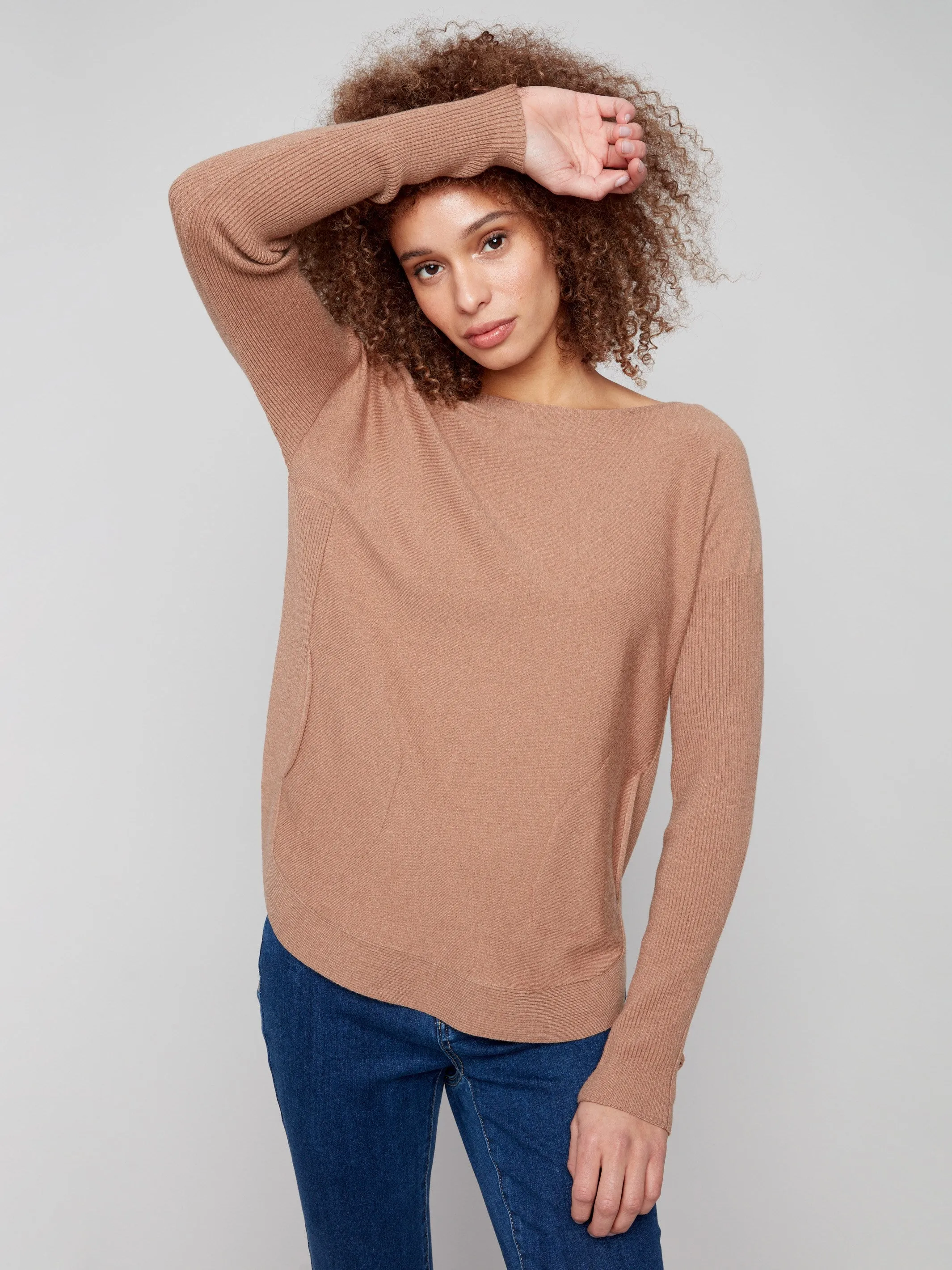 Knit Sweater With Lace-Up Cuffs - Truffle Essential Warmth Moisture Wicking Knit