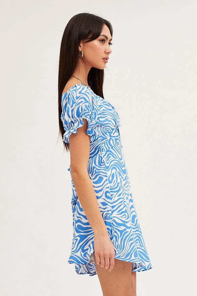Work Attire Sapphire Light Print Midi Dress Short Sleeve Evening