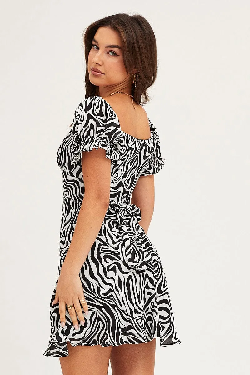 rooftop party Print Midi Dress Short Sleeve Evening