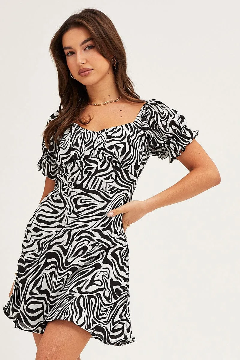 Print Midi Dress Short Sleeve Evening Charming Wardrobe