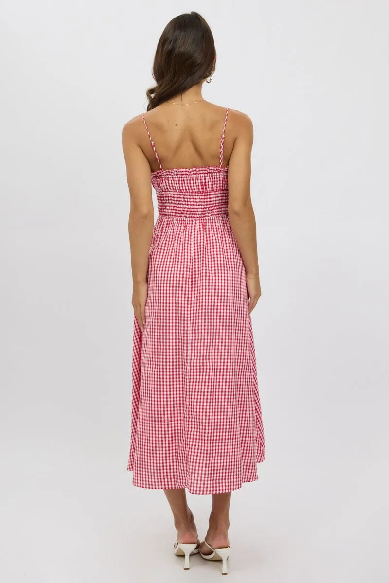 Red Check Midi Dress Ribbon Detail Strappy Style Versatile Stylish options