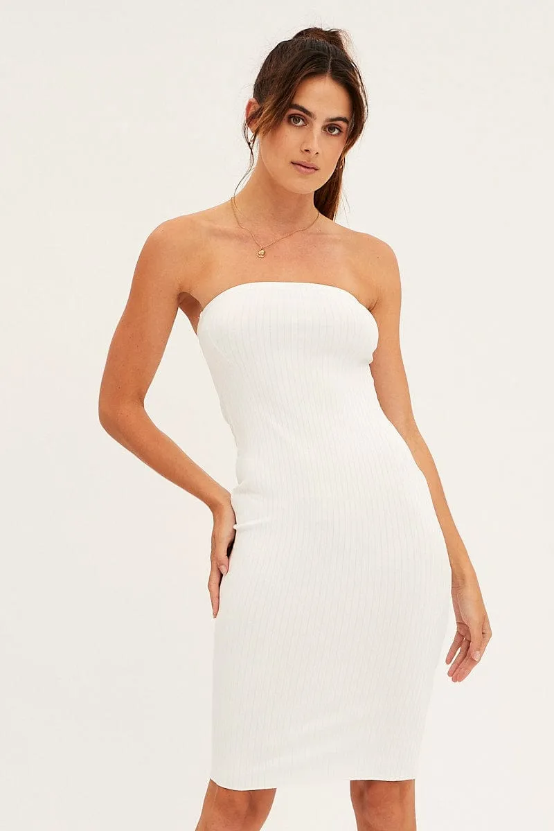 White Ribbed Bodycon Dress Strapless Palace View