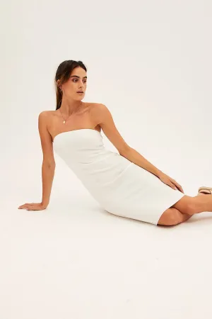 White Ribbed Bodycon Dress Strapless All Season Wear Effortless Wear