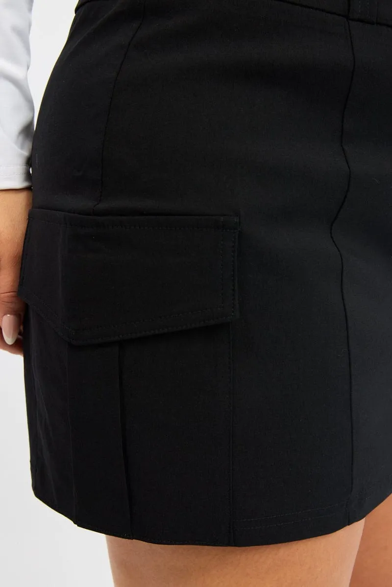 Transitional Wear Black Bengaline Cargo Skorts Skirt