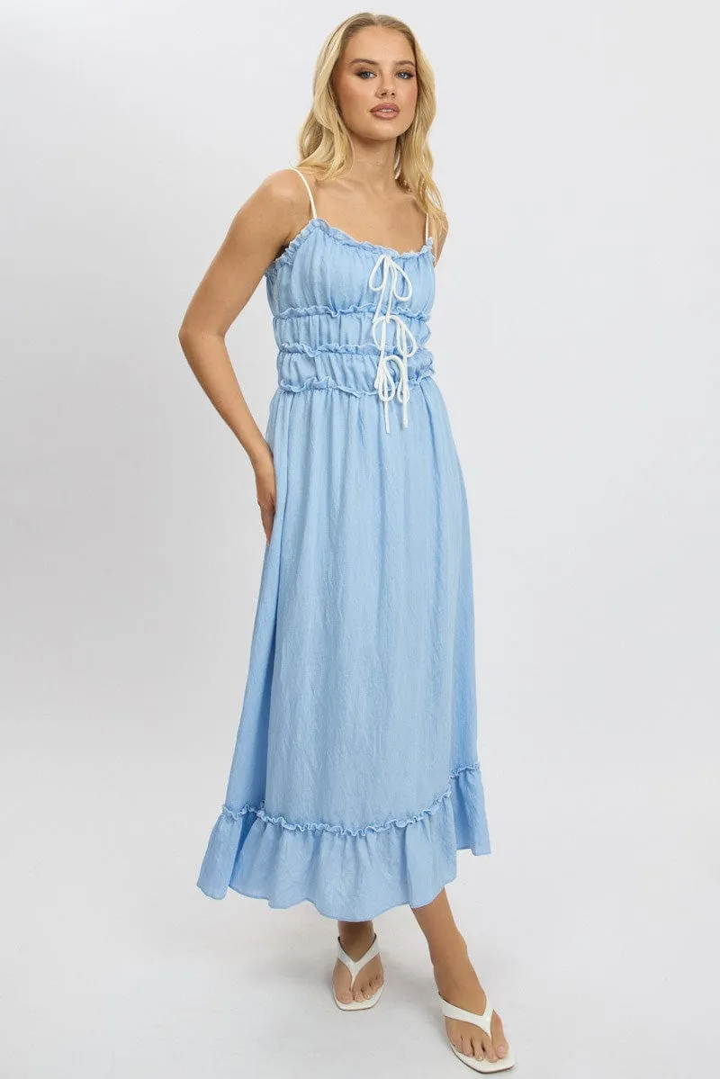 Body Loving Coastal Granny Blue Midi Dress Contrast Tie