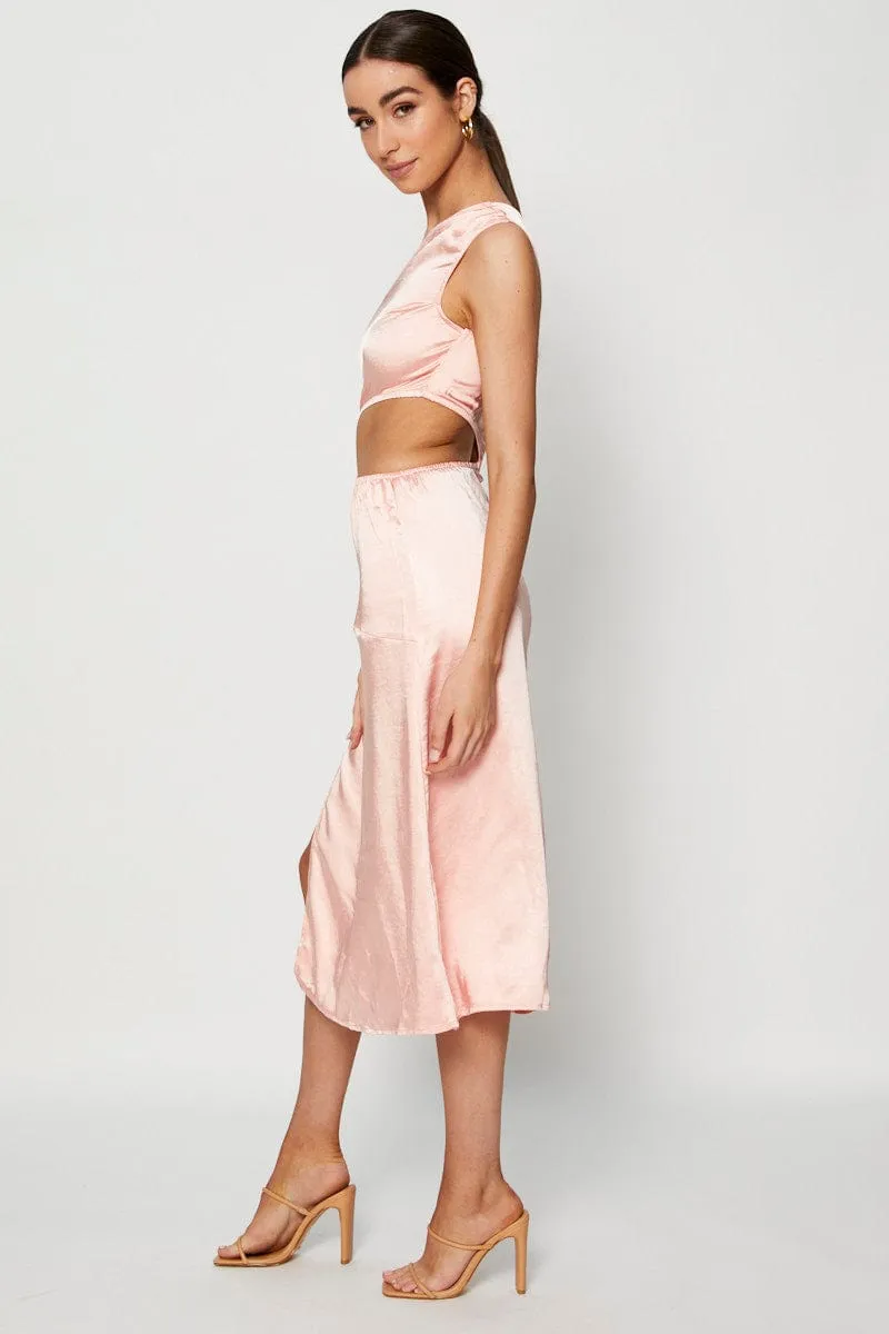 Pink Midi Dress Satin Air Comfort Ball Night