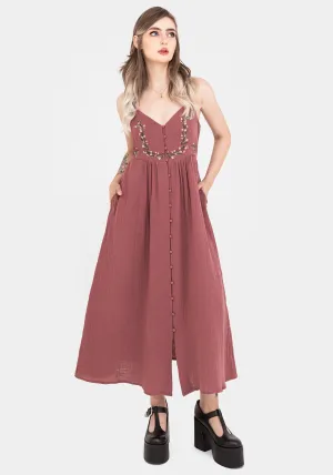 Perfect for layering or wearing on its own this dress adapts to any season Sequin Glow Abundance Cotton Floral Embroidered Bodice Cami Midaxi Dress