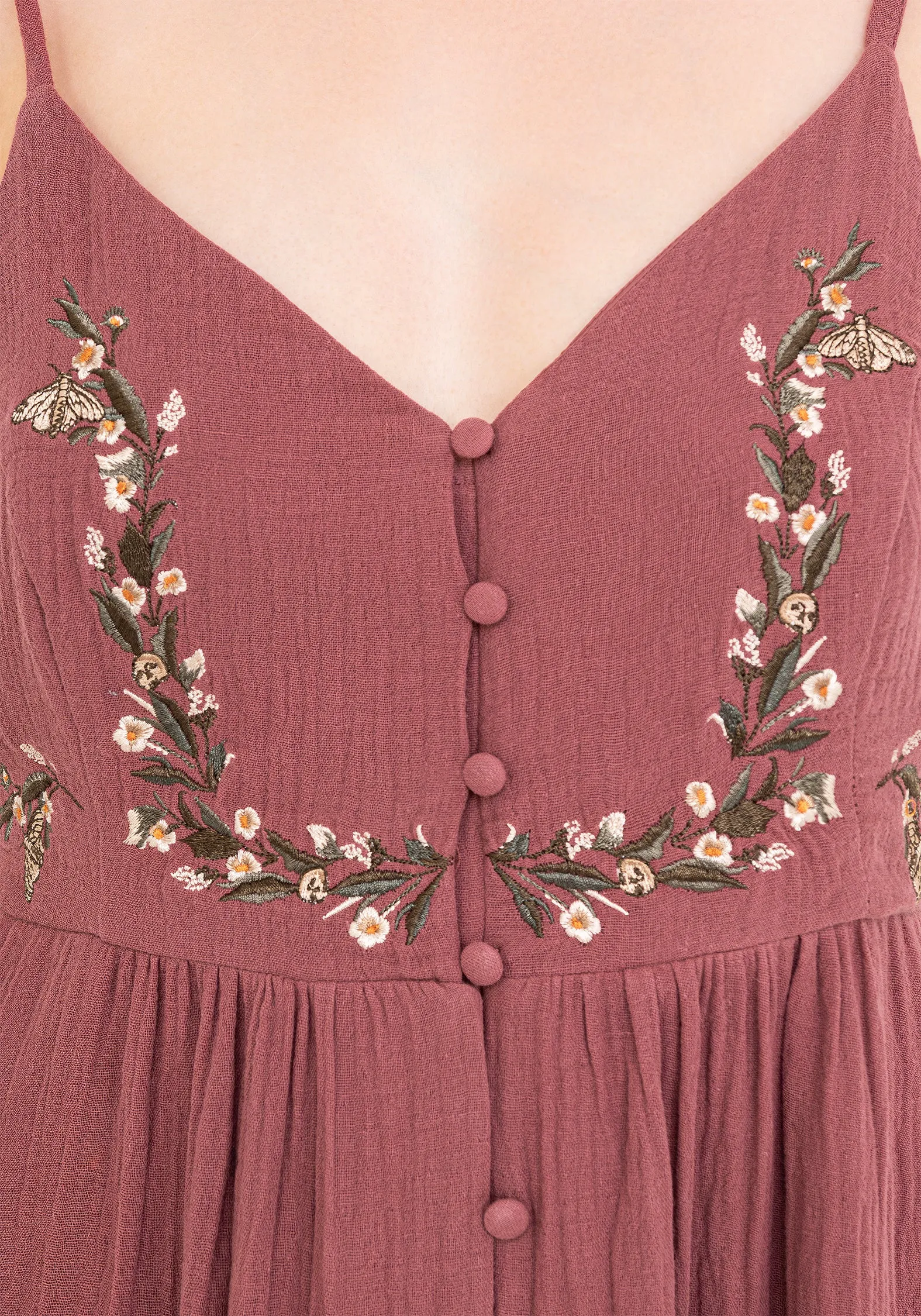 Abundance Cotton Floral Embroidered Bodice Cami Midaxi Dress Cliff Path
