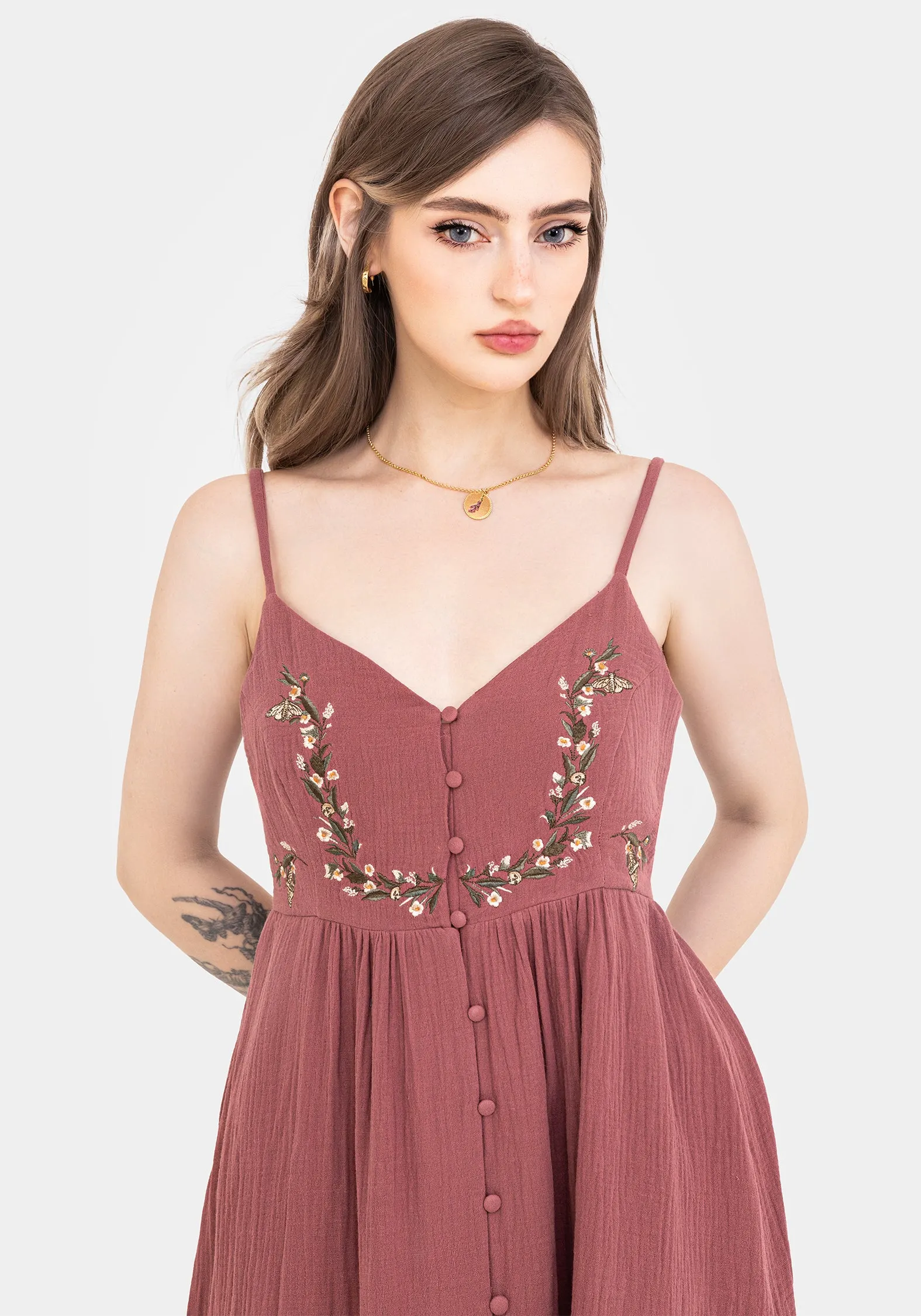 Romantic evening dress Cozy evening dress Abundance Cotton Floral Embroidered Bodice Cami Midaxi Dress