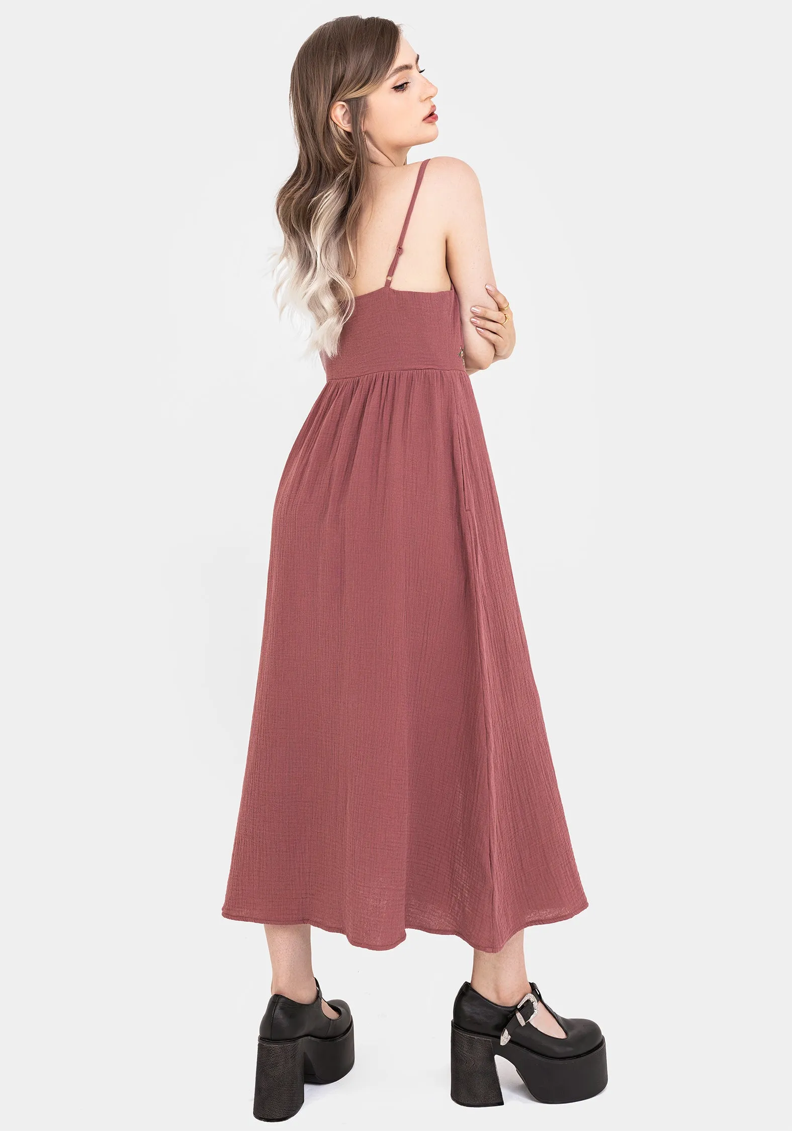 Abundance Cotton Floral Embroidered Bodice Cami Midaxi Dress Elegant dress for brunch Magic Hour