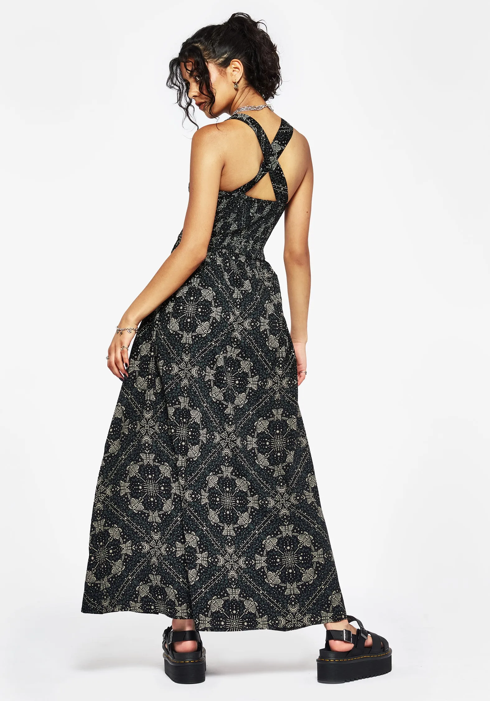Poem Moth Print Cami Midaxi Dress Open Back Gorgeous floor-length style