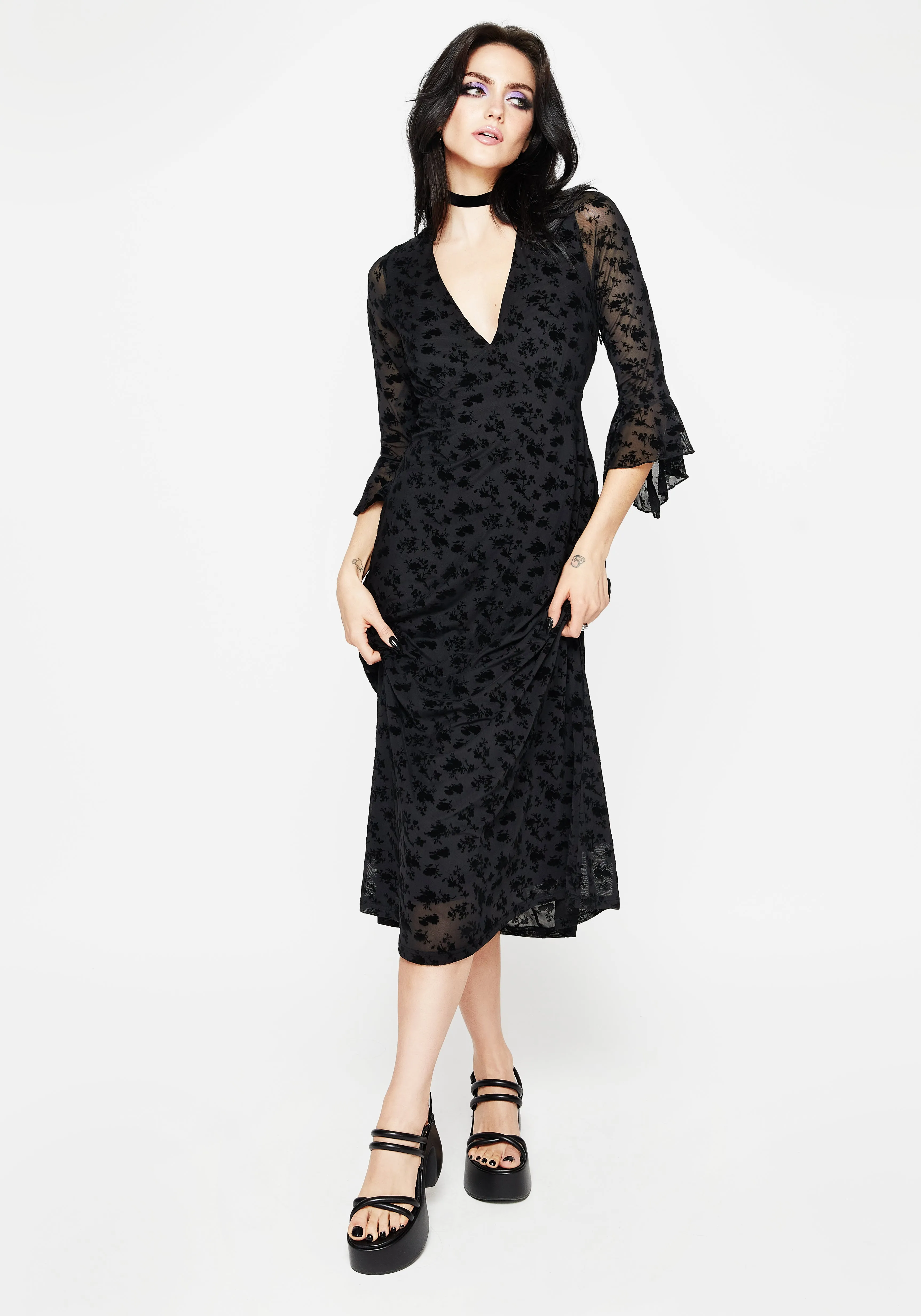 Conduit Floral Mesh Layered Midaxi Dress Trim Glow