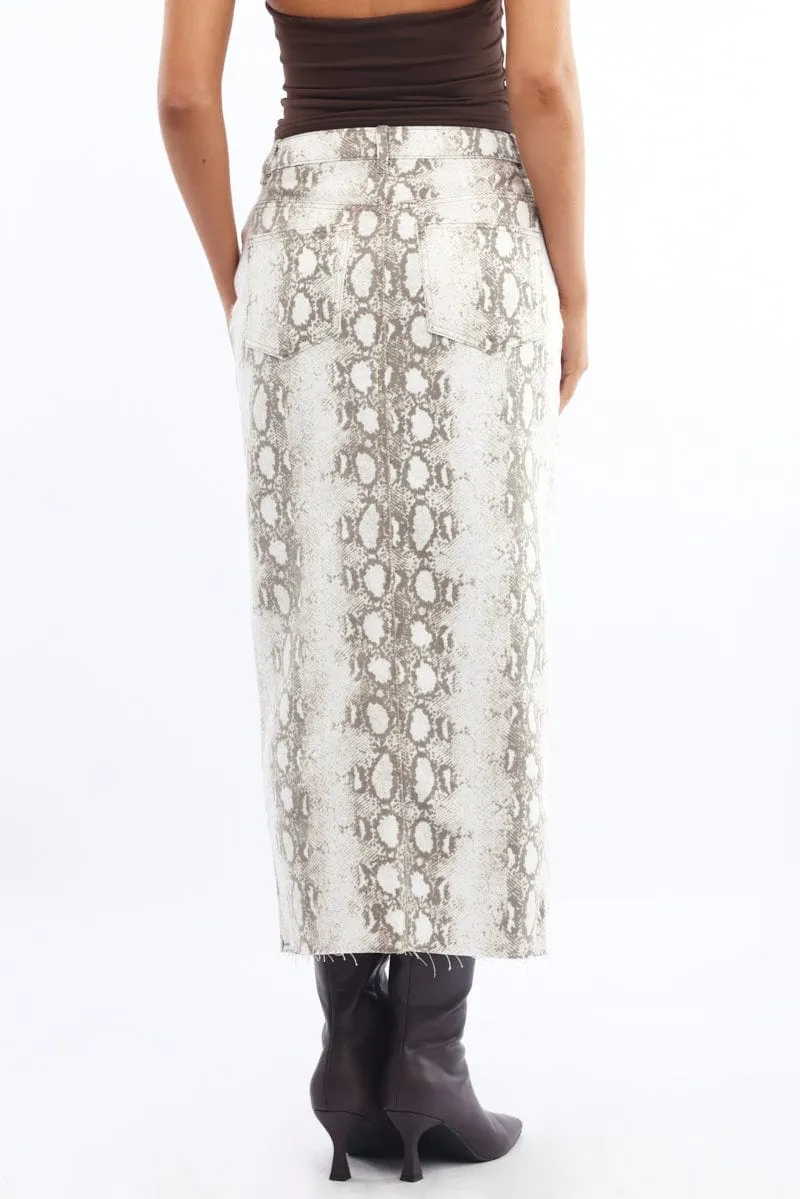 Style Layering Breezy Outfit Beige Animal Print Snake Skin Skirt High Rise Front Split