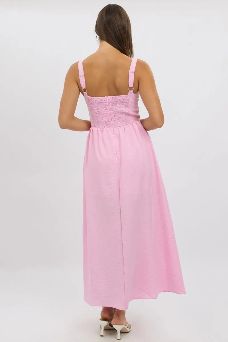 City Mood Stylish Appearance Pink Midi Dress Gathering Bust Corset Detail