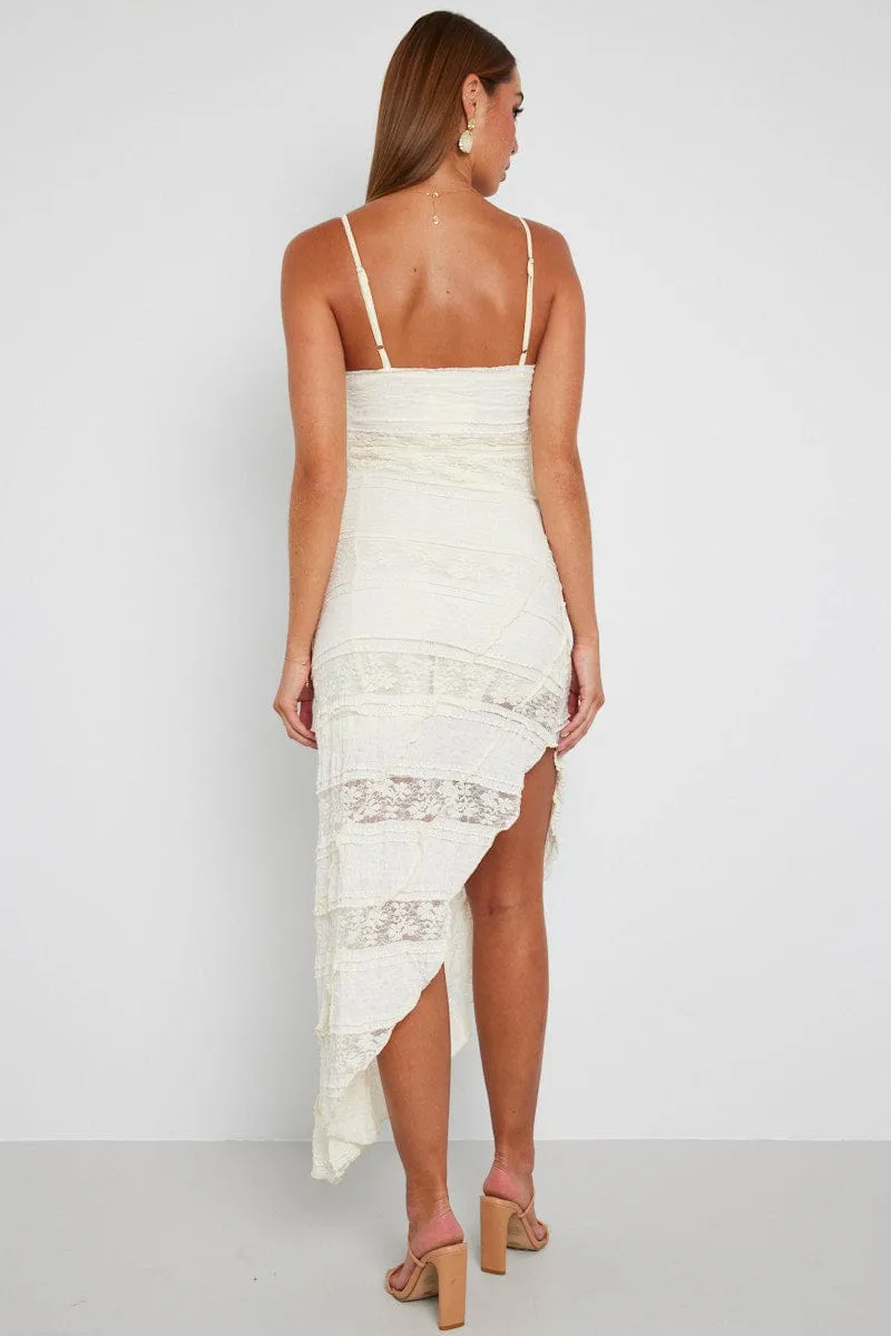 Feminine fit-and-flare style Sunday Stroll White Midi Dress Sleeveless Lace