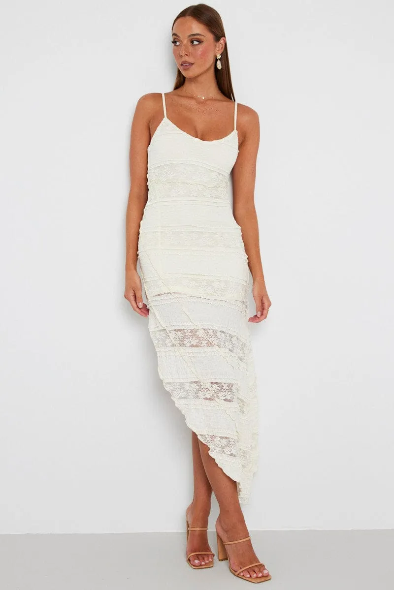 Fur Warm music concert White Midi Dress Sleeveless Lace