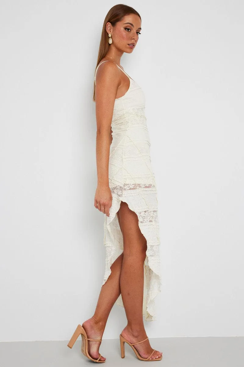 Relaxed-fit mid-length dress City Roof White Midi Dress Sleeveless Lace