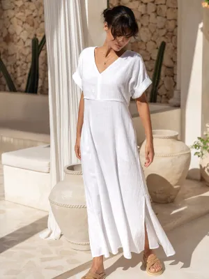 Catalina Cotton Dress White Boat Neck Day Warm
