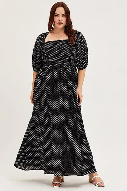 french chic Versatile maxi with accessories Polka Dot Midi Dress Scoop Neck Short Sleeve