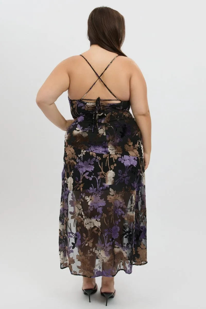 Purple Floral Maxi Dress Sleeveless Cowl Neck Boho Soul