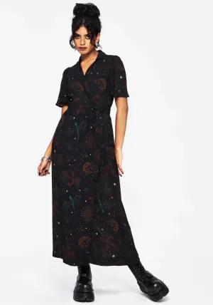 Phoenix Dragon Printed Wrap Midaxi Shirt Dress Romance Feel