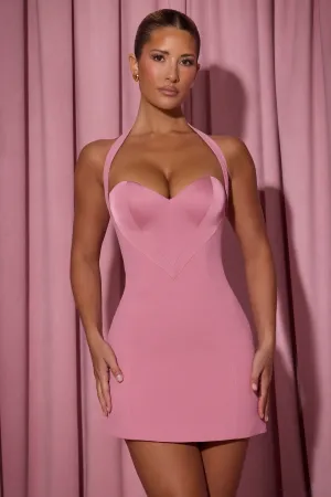 Heart-Detail Halterneck A-Line Mini Dress in Dusty Pink Stage Glow Summer Fashion